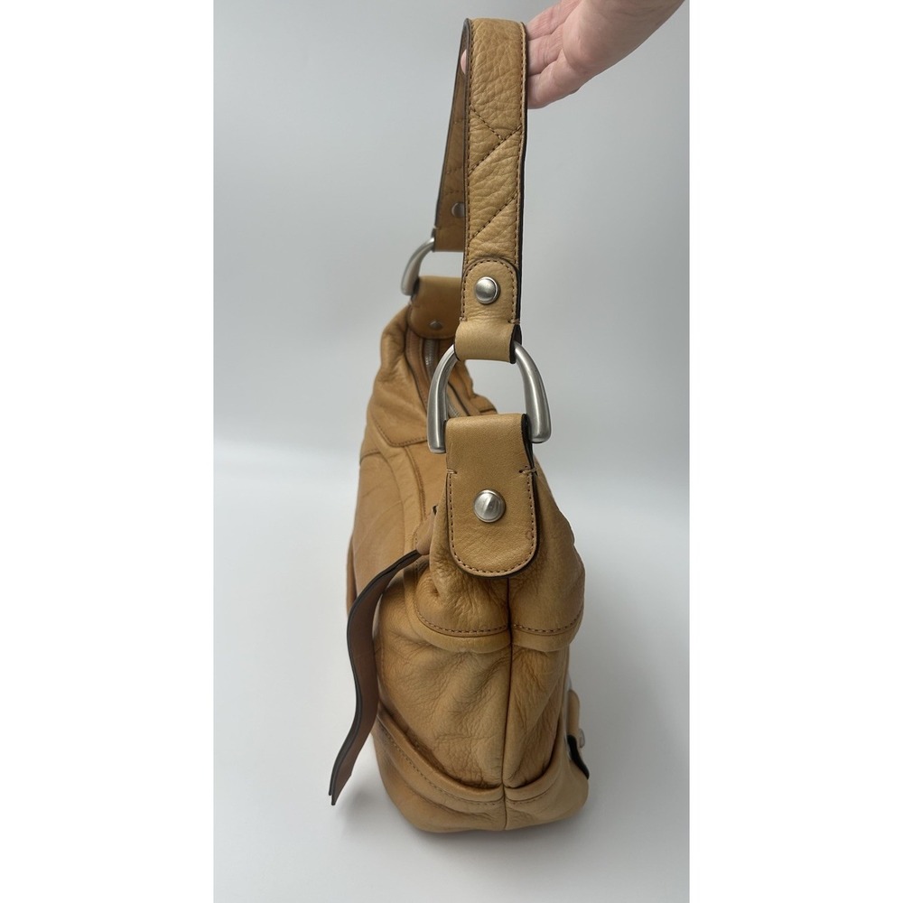 B Makowsky Tan  Leather Hobo Shoulder Bag Purse Leopard Lining Y2K Vintage - Picture 10 of 16